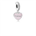 Pandora Jewelry Mother & Daughter Hearts Dangle Charm-Soft Pink Enamel & Clear CZ