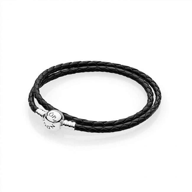 Pandora Jewelry Moments Single Woven Leather Bracelet-Black 590745CBK-D
