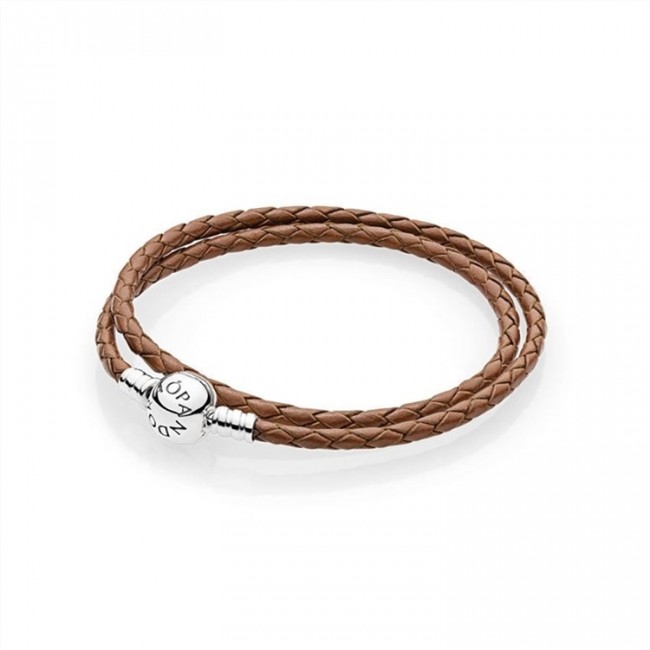 Pandora Jewelry Brown Braided Double-Leather Charm Bracelet 590745CBN