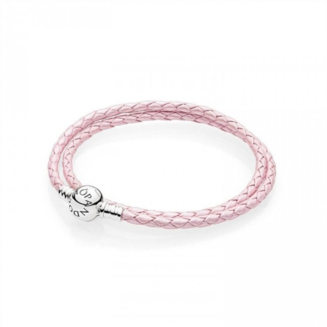 Pandora Jewelry Pink Braided Double-Leather Charm Bracelet 590705CMP-D