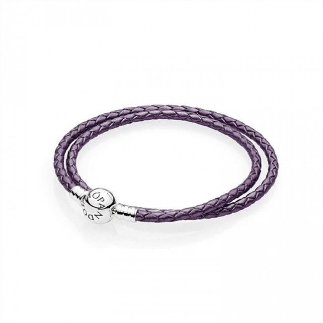 Pandora Jewelry Purple Braided Double-Leather Charm Bracelet 590745CPE-D