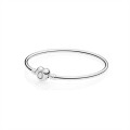 Pandora Jewelry Moments Silver Bangle-Logo Heart Clasp 596268