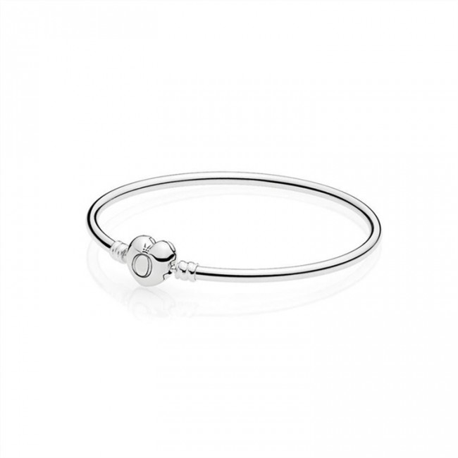 Pandora Jewelry Moments Silver Bangle-Logo Heart Clasp 596268