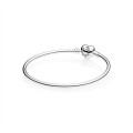 Pandora Jewelry Moments Silver Bangle-Logo Heart Clasp 596268