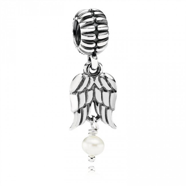 Pandora Jewelry Angel Wings Silver & Pearl Hanging Charm-790975P