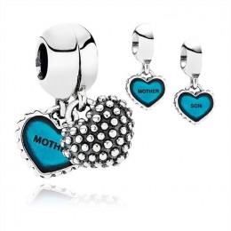 Pandora Jewelry Piece Of My Heart-Son-Two-Part Dangle Charm-Turquoise Enamel