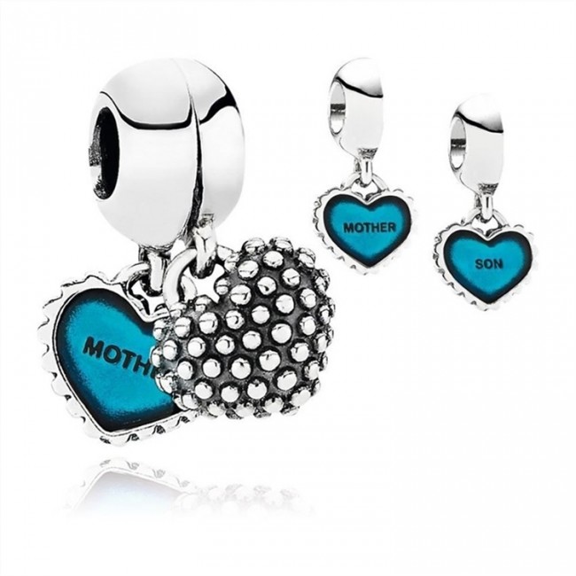 Pandora Jewelry Piece Of My Heart-Son-Two-Part Dangle Charm-Turquoise Enamel