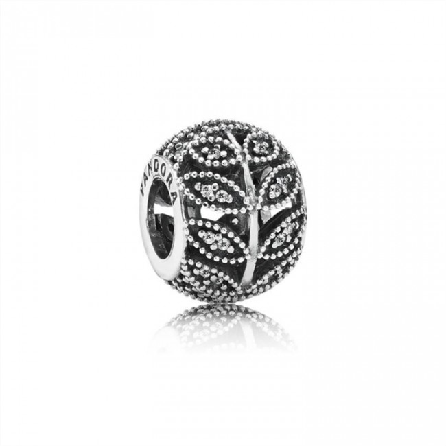 Pandora Jewelry Sparkling Leaves Zirconia & Silver Charm-791380CZ