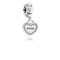 Pandora Jewelry My Special Sister Silver Hanging Hearts Charm-Pandora Jewelry 791383