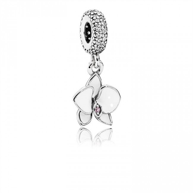 Pandora Jewelry Orchid Dangle Charm-White Enamel-Clear & Orchid CZ 791554EN12