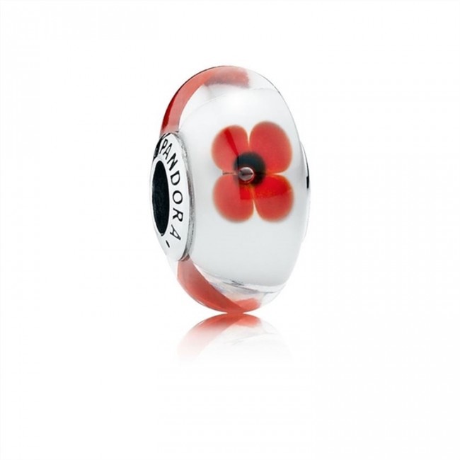 Pandora Jewelry Red and White Flowers Murano Charm 791636
