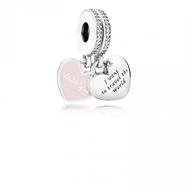 Pandora Jewelry Travel Together Forever Dangle Charm-Pink Enamel & Clear CZ 791717CZ