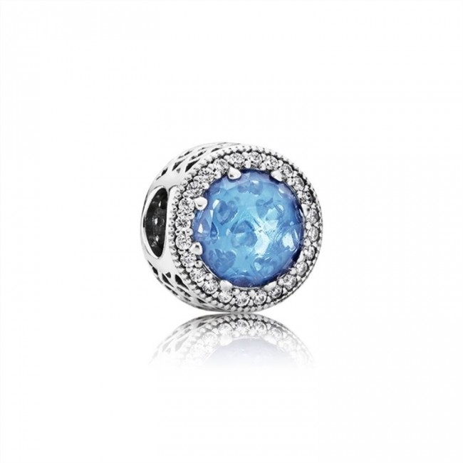Pandora Jewelry Radiant Hearts Charm-Sky-Blue Crystal & Clear CZ 791725NBS