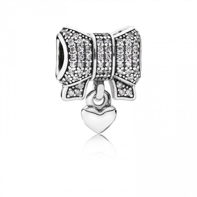 Pandora Jewelry Bow silver charm with clear cubic zirconia and heart 791776CZ