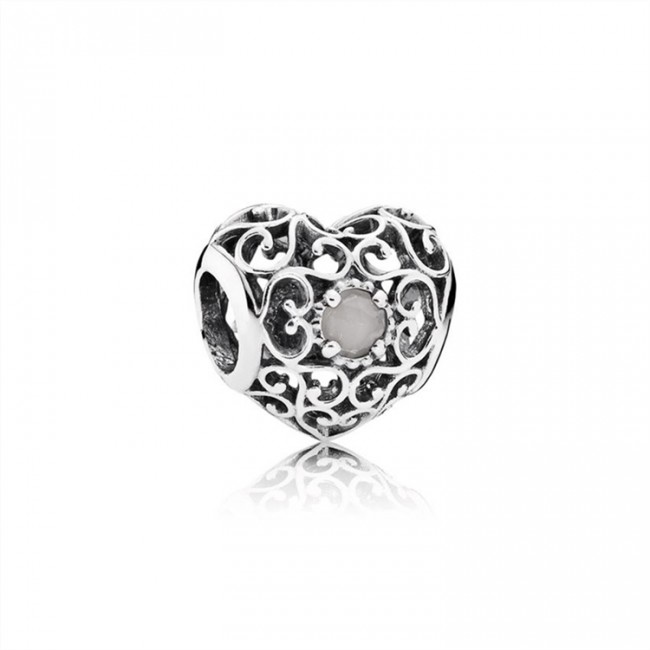 Pandora Jewelry June Signature Heart Charm-Grey Moonstone 791784MSG