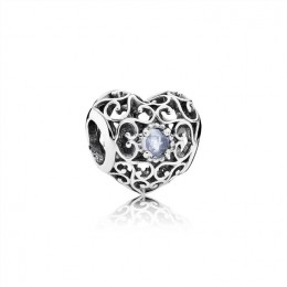 Pandora Jewelry March Signature Heart Charm-Aqua Blue Crystal 791784NAB