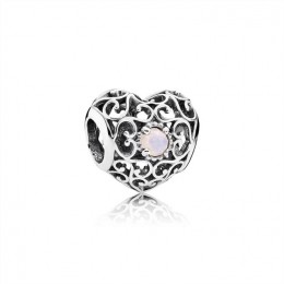 Pandora Jewelry October Signature Heart Charm-Opalescent Pink Crystal 791784NOP