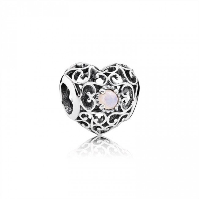 Pandora Jewelry October Signature Heart Charm-Opalescent Pink Crystal 791784NOP