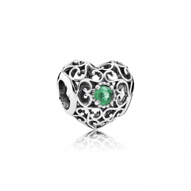 Pandora Jewelry May Signature Heart Charm-Royal Green Crystal 791784NRG
