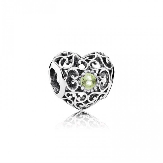 Pandora Jewelry August Signature Heart Charm-Peridot 791784PE