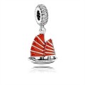 Pandora Jewelry Chinese Junk Ship Dangle Charm-Red Enamel & Clear CZ