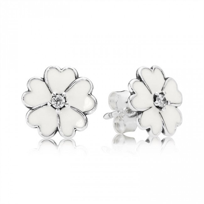 Pandora Jewelry Primrose Stud Earrings-White Enamel 290569EN12