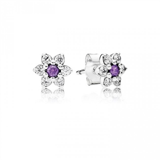 Pandora Jewelry Forget Me Not Stud Earrings-Purple & Clear CZ 290690ACZ