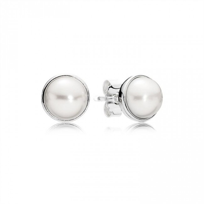 Pandora Jewelry Elegant Beauty Stud Earrings-White Pearl 290727P