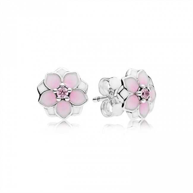 Pandora Jewelry Magnolia Bloom Stud Earrings-Pale Cerise Enamel & Pink CZ 290739PCZ