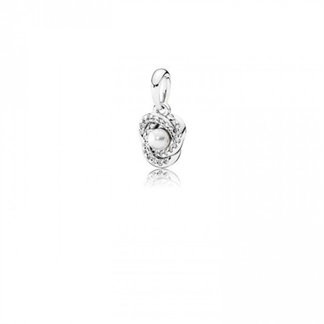 Pandora Jewelry Luminous Love Knot Pendant-White Crystal Pearl