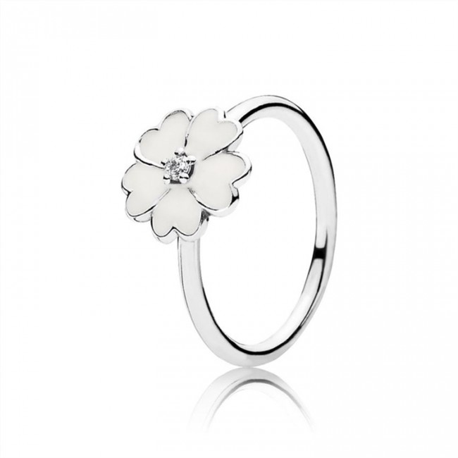Pandora Jewelry Primrose Stackable Ring-White Enamel 190931en12